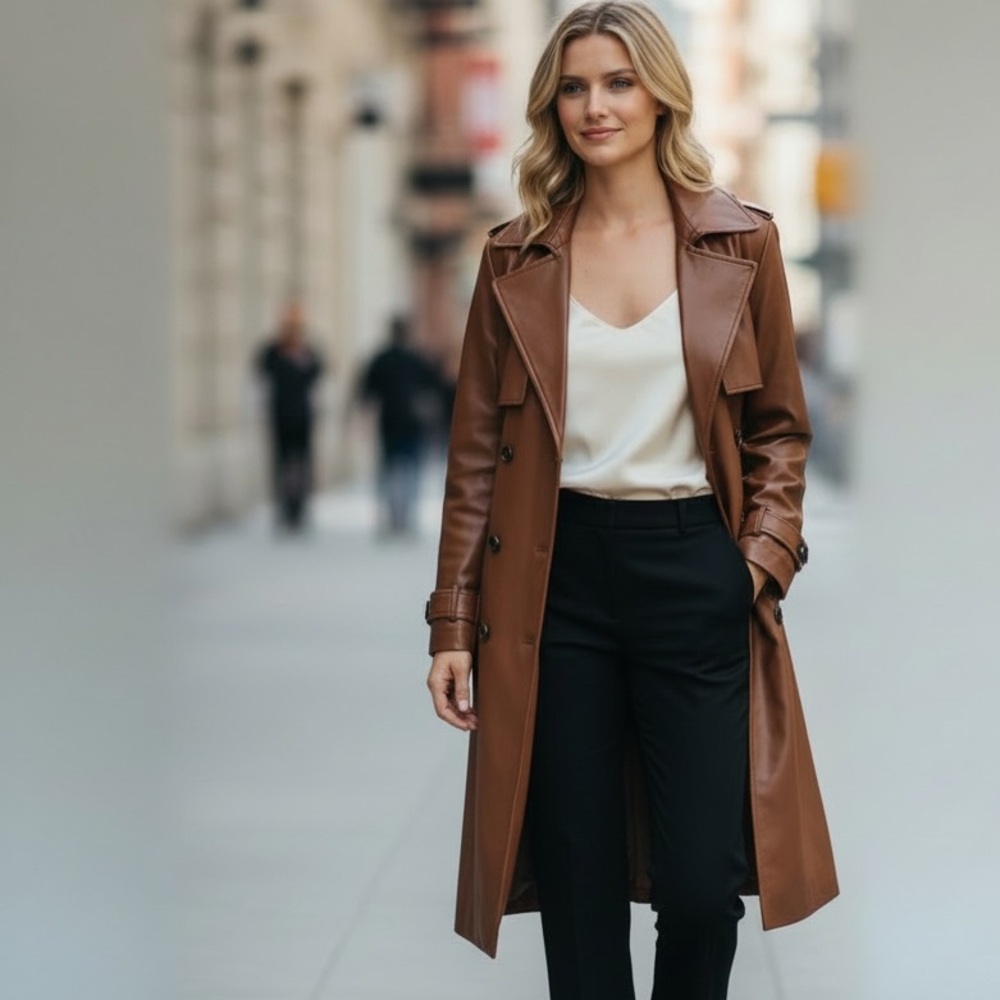 NWT Steve Madden (REVOLVE) Women’s Ilia Trench Coat Faux Leather Dark Brown